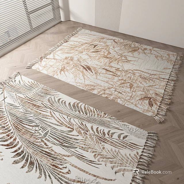Square Rugs With Leaf Patterns For Home On Wooden Floor 3d model