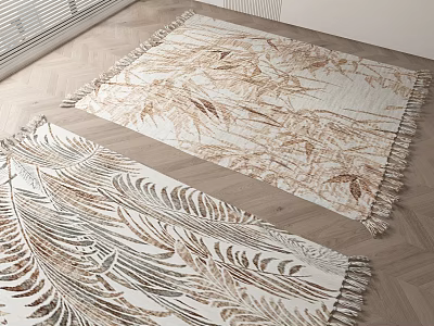 Square Rugs With Leaf Patterns For Home On Wooden Floor 3d model
