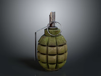 Green Grid Pattern Military Grenade With Fuse And Pull Ring 3d model