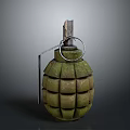 Green Grid Pattern Military Grenade With Fuse And Pull Ring