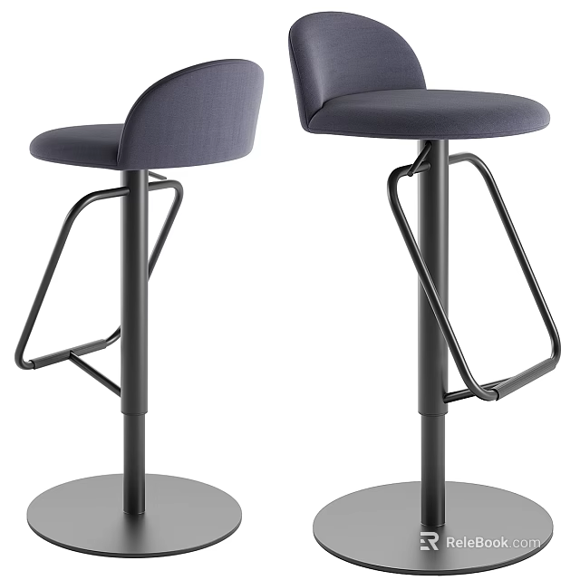Modern Gray Fabric Bar Stools with Black Metal Frame and Round Base Design 3d model 