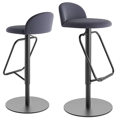 Modern Gray Fabric Bar Stools with Black Metal Frame and Round Base Design 3d model