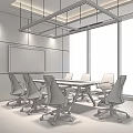 Modern Conference Room Interior With Large Display Screen And City View Windows