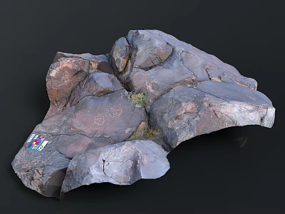 Natural Wood and Stone Decorative Elements with Textured Surfaces and Small Plants 3d model