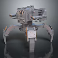 Sci Fi Mechanical Creature With Spider Legs Cannons Gray Armor And Orange Details 3d model