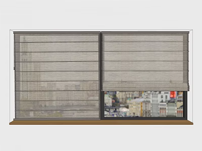 Modern Roman Blinds Installed On Window With City View And Fabric Design 3d model