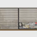 Modern Roman Blinds Installed On Window With City View And Fabric Design