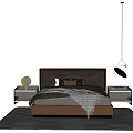 Modern Double Bed Interior With Nightstands Soft Rug And Pendant Light 3d model