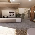 Detached Villa Interior Design With Wooden Structure Courtyard Stone Flooring And Green Plants