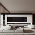 Modern Living Room Interior With White Sofas Fireplace And Mountain View