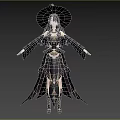 Woman In Ancient Style Black Traditional Outfit With Wide Brimmed Hat And Golden Decorations