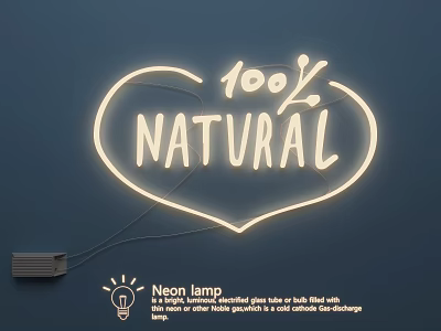 Stylish Heart Shaped Neon Lamp Combination with 100% NATURAL Text Leaf Decorations and Warm Lighting 3d model