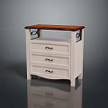 White Nightstand With Three Drawers Wooden Top And Black Metal Accents