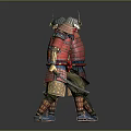 Detailed Traditional Japanese Samurai Armor With Sword Front And Back View