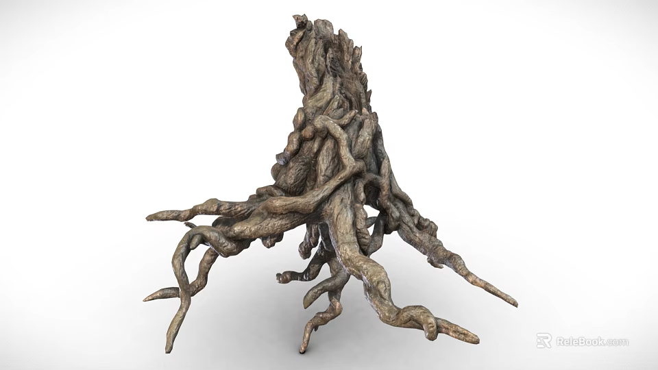 Natural Tree Stump Root System With Intricate Twisted Branches And Rough Textures 3d model 
