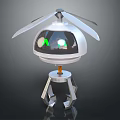 Futuristic Small Robot With Helicopter Propeller Green Eyes And Metal Legs