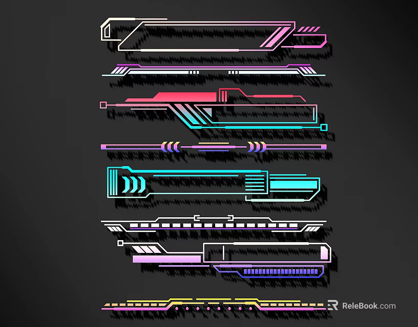 Colorful Decorative Lines With Various Geometric Patterns And Modern Design Elements 3d model 