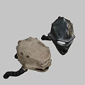 Two Beige And Silver Skull Hats With Mesh Face Mask And Side Tube Design
