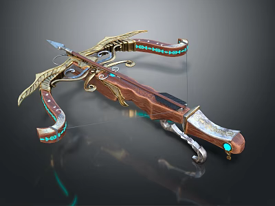 Ornate Crossbow With Golden Decorations Blue Gemstones And Intricate Design 3d model