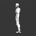 Futuristic White Humanoid Robot With Blue Glowing Accents And 128 Standing On Gray Background