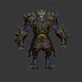 Blue Skinned Horned Beast Warrior Wearing Golden Accented Armor And Red Garments Fantasy
