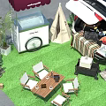 Outdoor Floral Installation With Car Trunk Canopy Cart Tent And Lawn Furniture