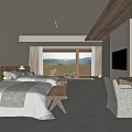 Modern Hotel Guest Room With Twin Beds White Linens Wooden Accents And Scenic View