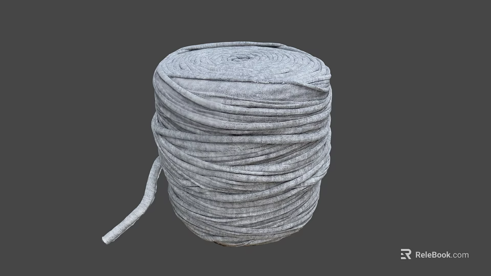 Coiled Gray Rope Roll With Wound Thick Strands And Loose Hanging End 3d model 