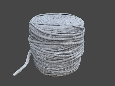 Coiled Gray Rope Roll With Wound Thick Strands And Loose Hanging End 3d model