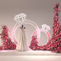 Jewelry Store Display Area With White Gown Mannequin Pink Floral Arrangements And Diamond Ring Decorations