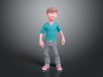 Man Wearing Teal V Neck Sweater Gray Pants And Pink Shoes Standing On Gray Background 3d model