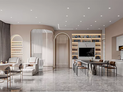 Elegant Modern Beauty Salon Interior With Styling Chairs And Product Displays 3d model