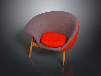 Modern Gray Armchair With Red Cushion And Wooden Legs Modern Design 3d model