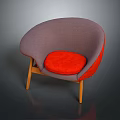 Modern Gray Armchair With Red Cushion And Wooden Legs Modern Design