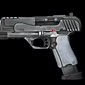 Modern Tactical Handguns As Advanced Weapon Design With Metallic Finish And Red Indicators