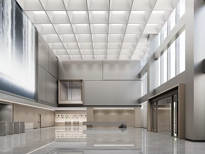 Spacious Modern Hotel Lobby Interior With High Ceiling Large Windows And Marble Flooring 3d model