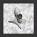 White High Top Canvas Shoes With Blue Star Logo Red Trim On Marble Cube