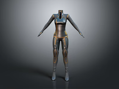 Sci Fi Character Futuristic Tight Fitting Suit With Metallic Design And Orange Accents 3d model
