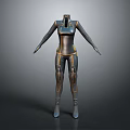 Sci Fi Character Futuristic Tight Fitting Suit With Metallic Design And Orange Accents