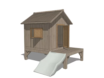 Wooden Garden Playhouse with Window Door Platform and Slide for Kids 3d model