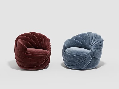 Modern Pleated Velvet Upholstered Single Sofa In Burgundy And Dusty Blue For Elegant Living Room 3d model
