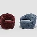 Modern Pleated Velvet Upholstered Single Sofa In Burgundy And Dusty Blue For Elegant Living Room