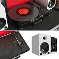 Vintage Decorative Ornament Combination With Skateboards Poster Record Player Speakers Cactus And Suitcase