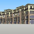 Classical Style Commercial Complex Featuring Multiple Floors Balconies Large Windows and Brick Stone Facade 3d model