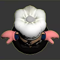 Cartoon Chef Figure With White Hat Black Hair Beard And Pink Gloves