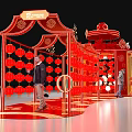 Red Festive Tobacco and Liquor Store with Pavilion Style and Decorative Lanterns Around
