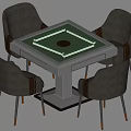 Modern Square Table With Glass Top And Four Gray Armchairs With Metal Legs