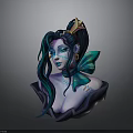 3D Female Bust Sculpture With Green Blue Hair Gold Star Headpiece And Blue Face Markings