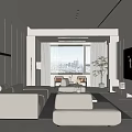 Modern Living Dining Room Interior With White Sofas Floor to Ceiling Windows and City View