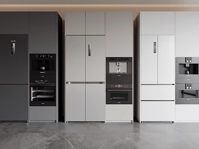 Modern Kitchen Interior With Built in Fridge Freezers In Multiple Colors And Cabinets 3d model